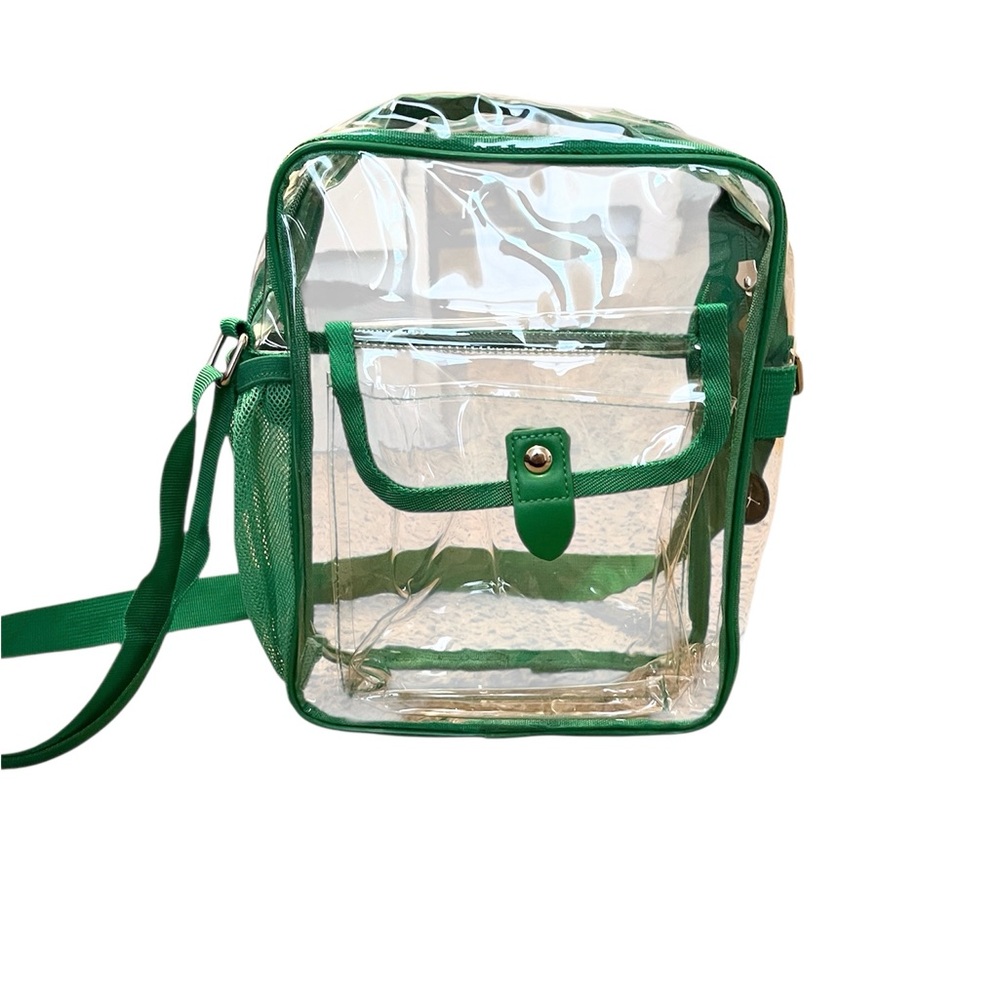 New-Clear Transparent Hunter Green Stadium Security Crossbody Bag - Picture 5 of 6